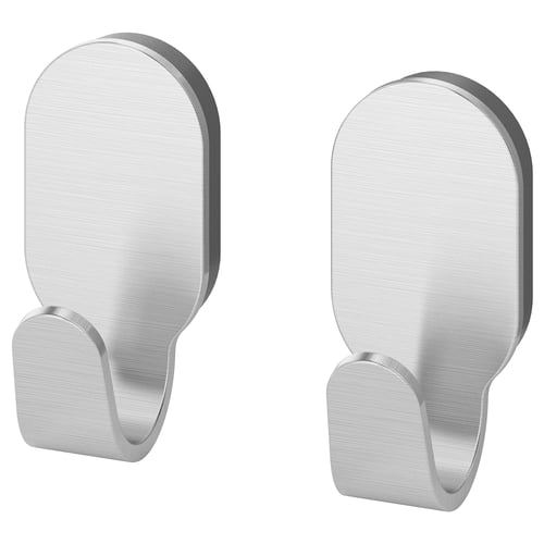 Two silver stainless steel hooks with modern design, no visible screws, ideal for organising.