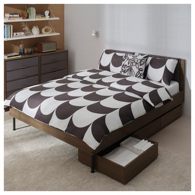 BRUKSVARA Bed frame with 3 storage boxes, brown, 150x200 cm