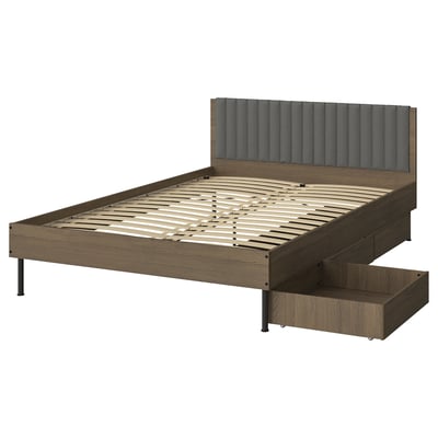BRUKSVARA Bed frame with 3 storage boxes, brown, 150x200 cm