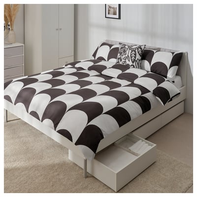 BRUKSVARA Bed frame with 3 storage boxes, white, 150x200 cm