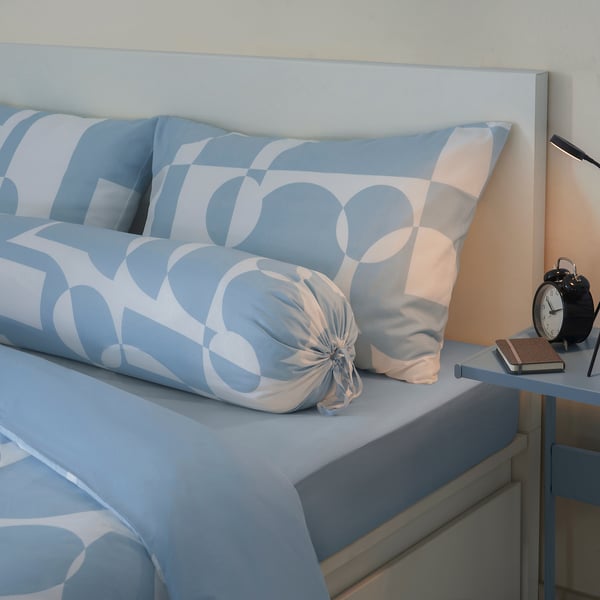 BRUKSVARA Bolster case, blue/geometric, 38x110 cm