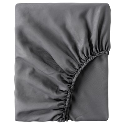 BRUKSVARA Fitted sheet, dark grey, 150x200 cm