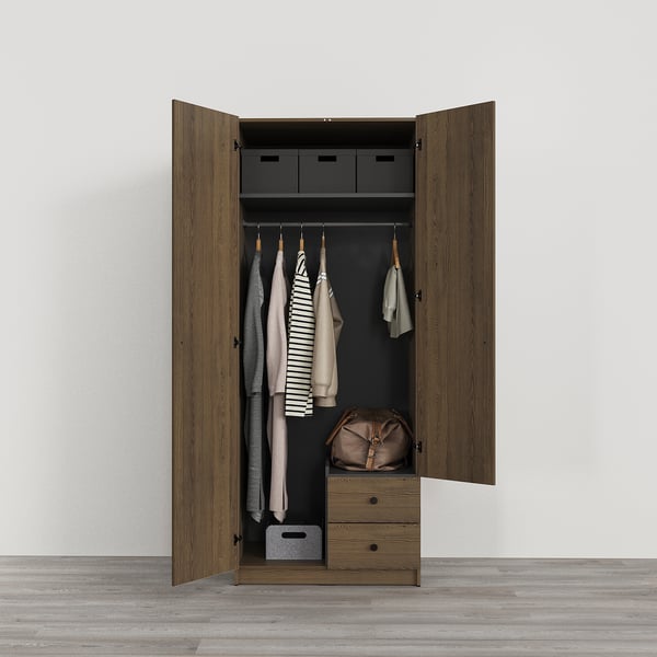 BRUKSVARA Wardrobe with 2 doors and 2 drawers, brown, 79x57x201 cm