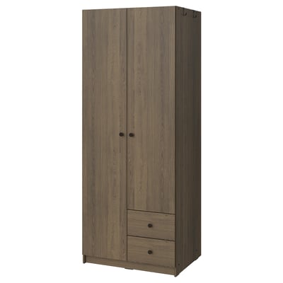 BRUKSVARA Wardrobe with 2 doors and 2 drawers, brown, 79x57x201 cm