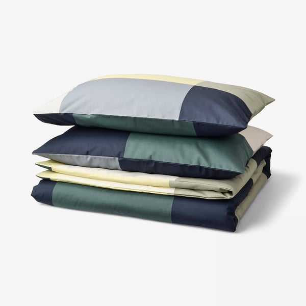 BRUNKRISSLA Duvet cover and 2 pillowcases, green/multicolour, 200x200/50x80 cm