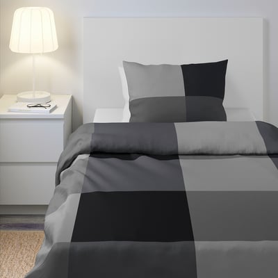 BRUNKRISSLA Duvet cover and pillowcase, black, 150x200/50x80 cm