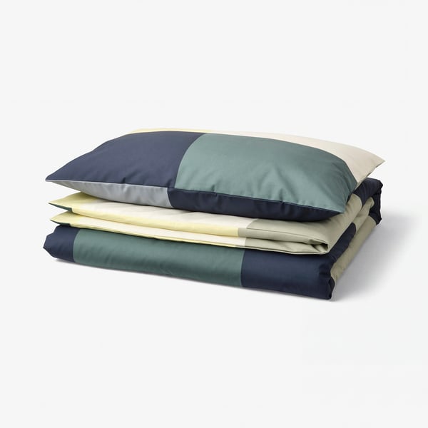 BRUNKRISSLA Duvet cover and pillowcase, green/multicolour, 150x200/50x80 cm