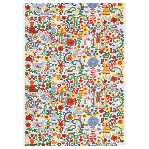 CINTIAKAKTUS fabric, colourful floral folk art print, 100% recycled cotton, rectangular.