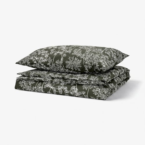 DAGGBJÖRNBÄR Duvet cover and pillowcase, dark green/floral pattern, 150x200/50x80 cm