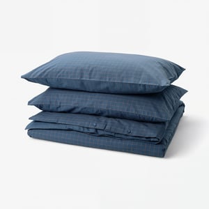 DOFTAKLEJA Duvet cover and 2 pillowcases, dark blue/light brown, 200x200/50x80 cm