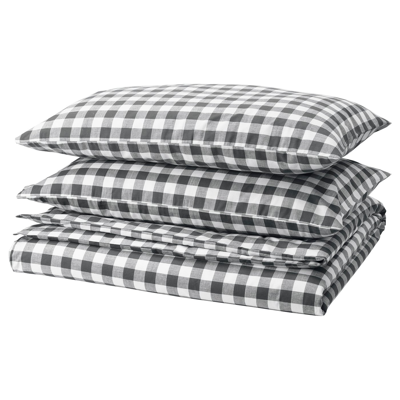 EKTANDVINGE bedding set, black/white gingham check, soft organic cotton, rectangular, folded.