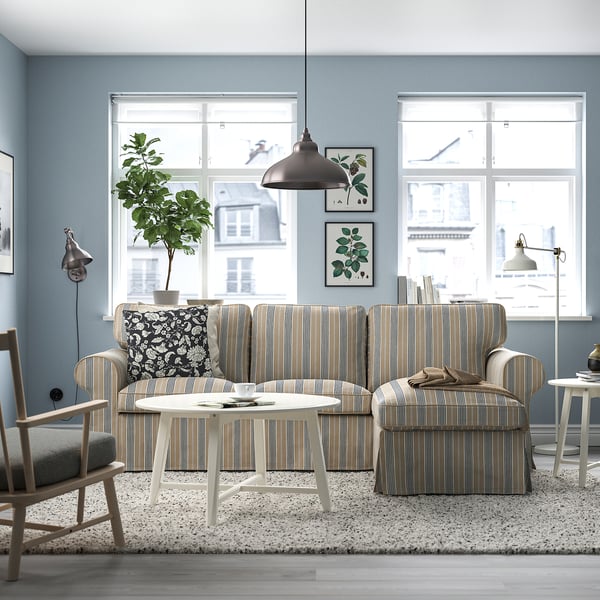 EKTORP 3-seat sofa with chaise longue, Karlshov beige/multicolour