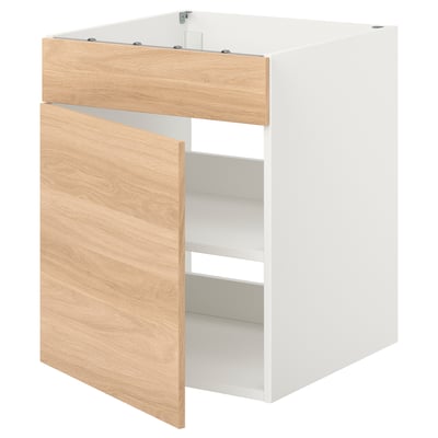 ENHET Base cabinet for hob w door, white/oak effect, 60x62x75 cm