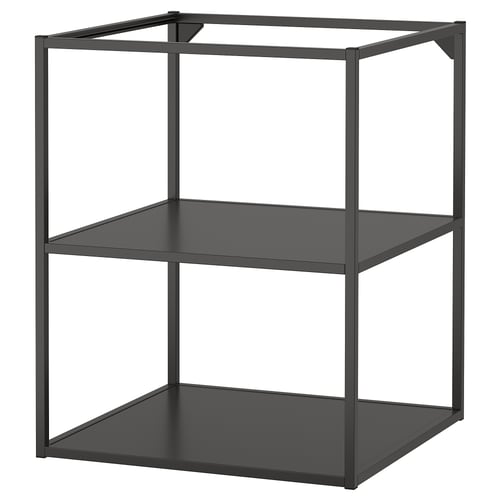 ENHET kitchen storage shelf, black metal frame, two shelves, sleek modern design.