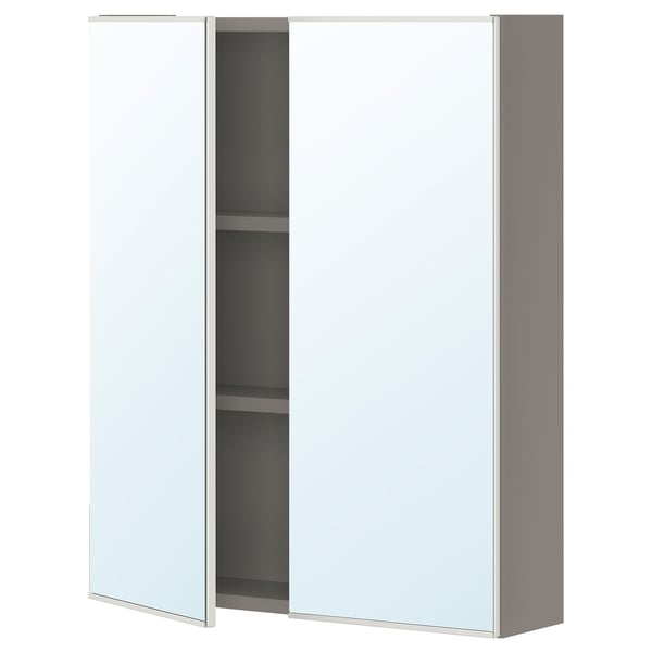 ENHET Mirror cabinet with 2 doors, grey, 60x17x75 cm