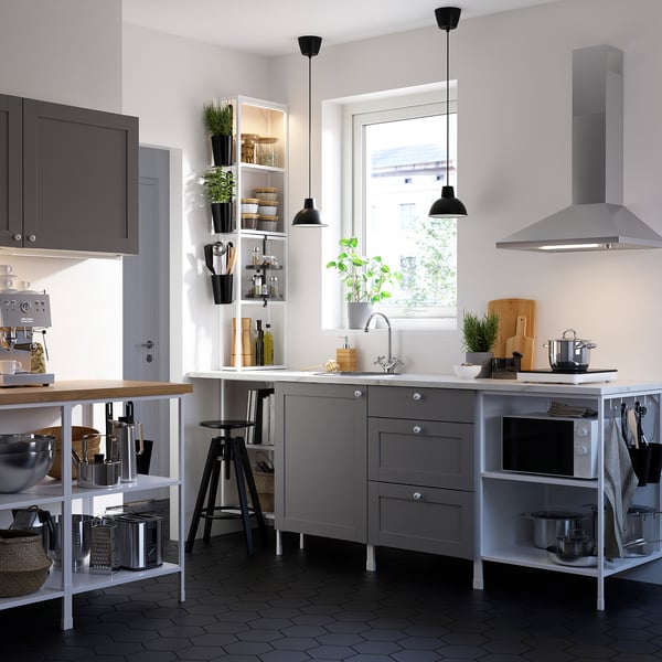 ENHET Storage combination, white/grey frame, 123x63.5x201.5 cm