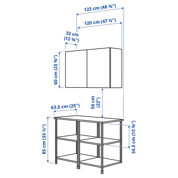 ENHET Storage combination, white/grey frame, 123x63.5x201.5 cm