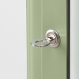 FABRIKÖR Glass-door cabinet, pale grey-green, 57x150 cm
