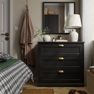 FÅGELFJÄLLET Chest of 3 drawers, black oak effect, 82x51x78 cm