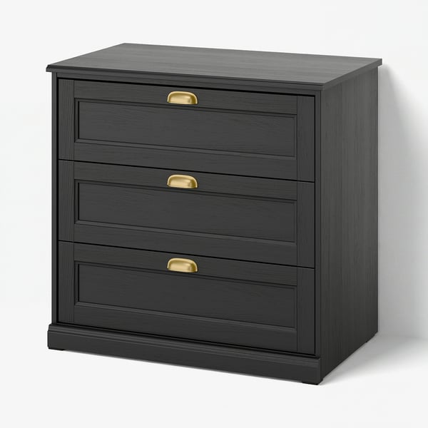 FÅGELFJÄLLET Chest of 3 drawers, black oak effect, 82x51x78 cm