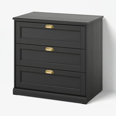 FÅGELFJÄLLET Chest of 3 drawers, black oak effect, 82x51x78 cm