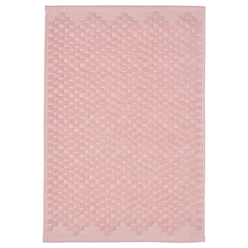 FJÄLLKATTFOT light pink bath mat, soft cotton, rectangular, jacquard texture.
