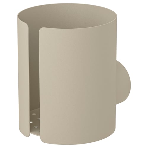 A FLORSJÖN beige cylindrical kitchen tool holder made of powder-coated steel with a stainless steel adapter.