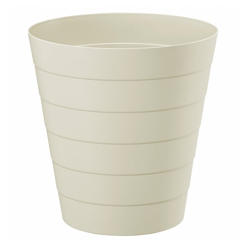A beige FNISS waste bin made of polypropylene. It has a cylindrical shape with horizontal grooves, easy to clean and empty.
