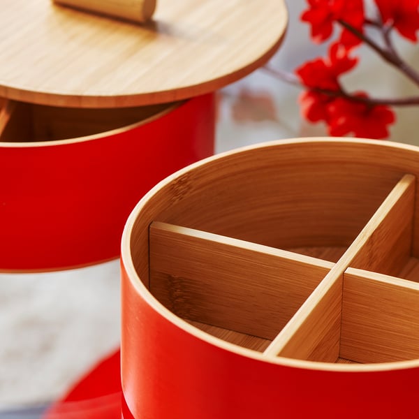 FÖSSTA Serving container with lid, red