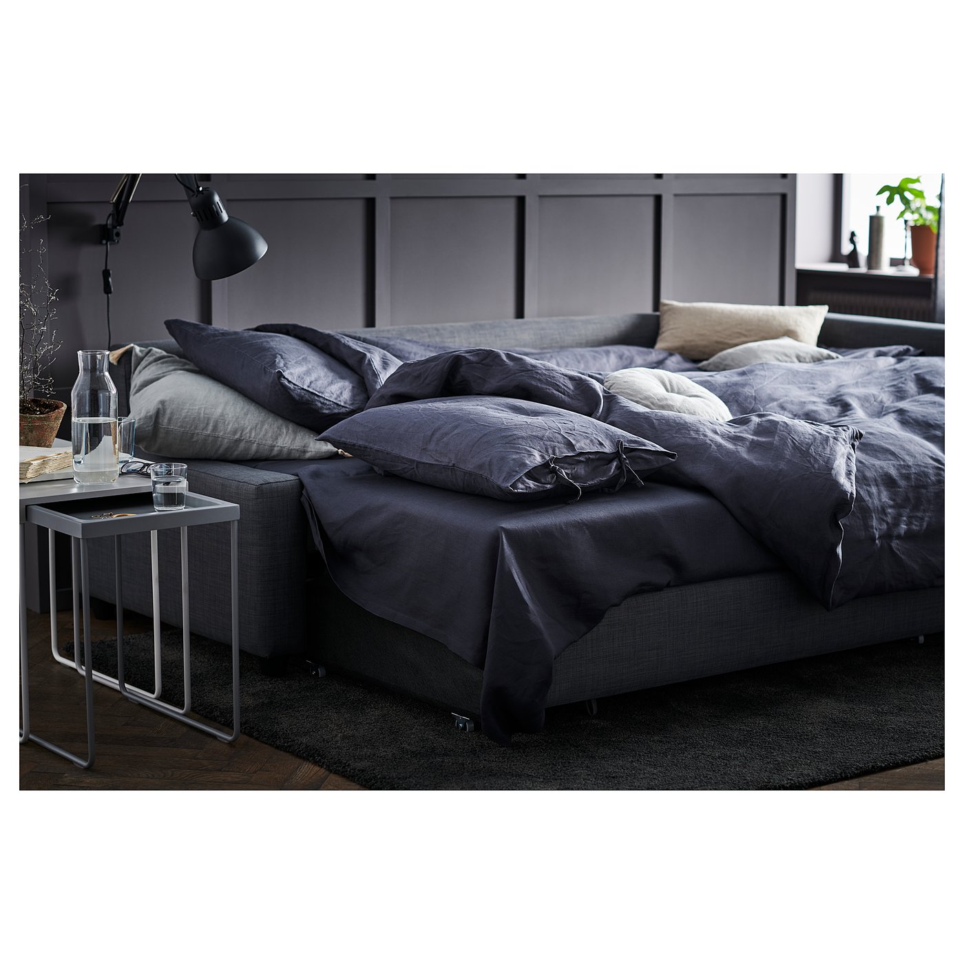 FRIHETEN / KLAGSHAMN corner sofa-bed with storage, Skiftebo dark grey — picture 4