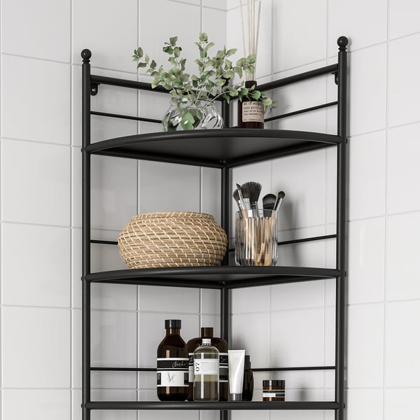 FRÖSJÖN Corner shelf unit, black, 35x156 cm