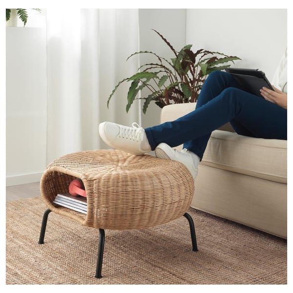 GAMLEHULT Footstool with storage, rattan/anthracite