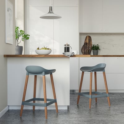 GRÖNSTA Bar stool, counter height grey-turquoise/in/outdoor, 64 cm