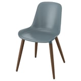 GRÖNSTA chair: light blue seat, wooden legs, modern design.
