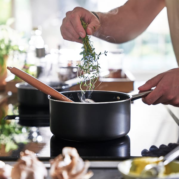 GULDÖRING Saucepan with lid, non-stick coating stainless steel/black-grey, 2 l