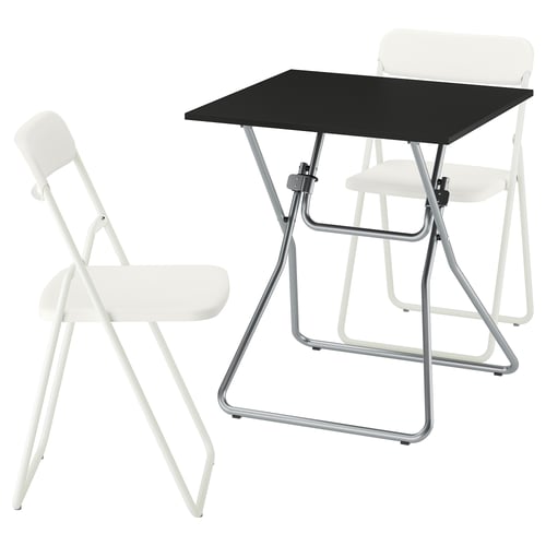 GUNDE / VIHALS Table and 2 folding chairs, folding black/white, 67x67 cm