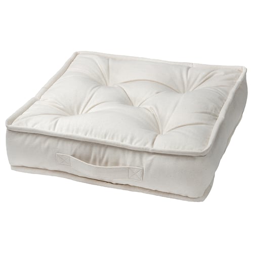 GURLI floor cushion, white, cotton, square, padded, handles.