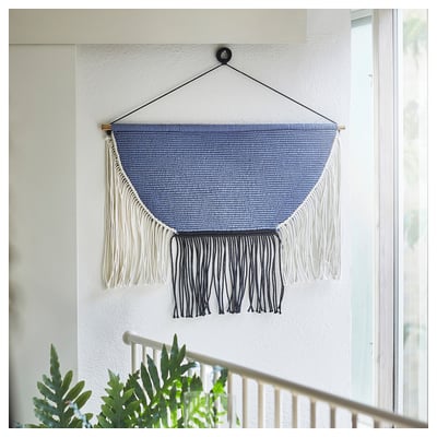 HÄNGALM Hanging tapestry, beige black/light lilac-blue, 85x60 cm
