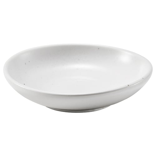 This image a white, shallow HARMYNTA bowl made of porcelain, designed for serving sauces and side dishes.
