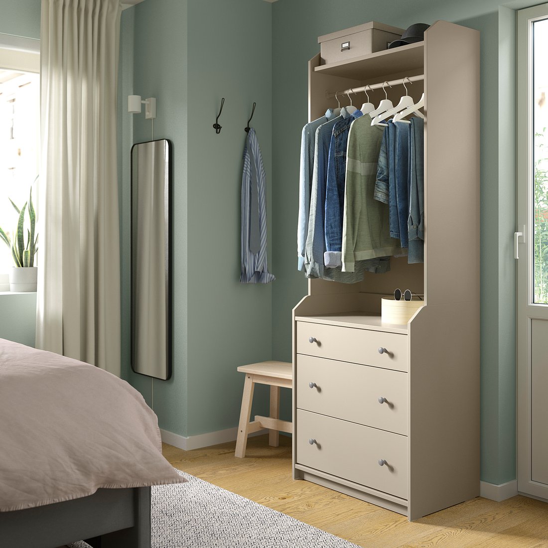 HAUGA open wardrobe with 3 drawers, beige, 70x199 cm - IKEA