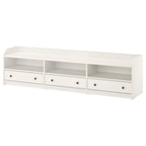 HAUGA white tv unit; 3 drawers, cable management, wall-mountable.