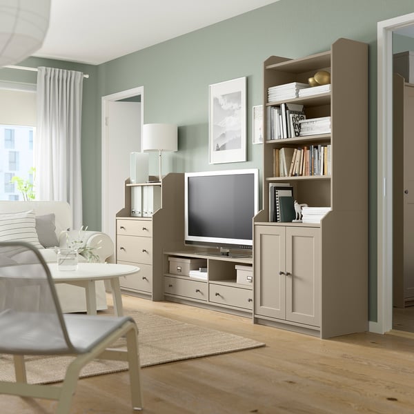 HAUGA TV/storage combination, beige, 277x46x199 cm