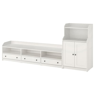 HAUGA white storage: tv bench with drawers, enclosed cabinet.