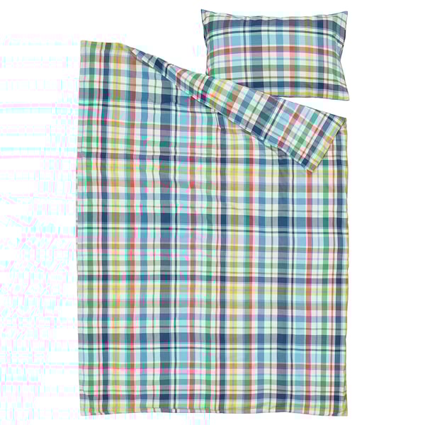 HÖSTGENTIANA Duvet cover and pillowcase, multicolour/check, 150x200/50x80 cm