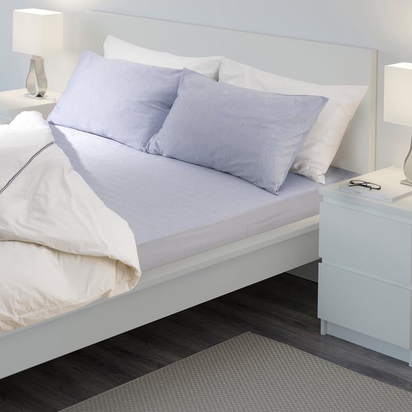 HÖSTVÄDD Fitted sheet, blue, 180x200 cm