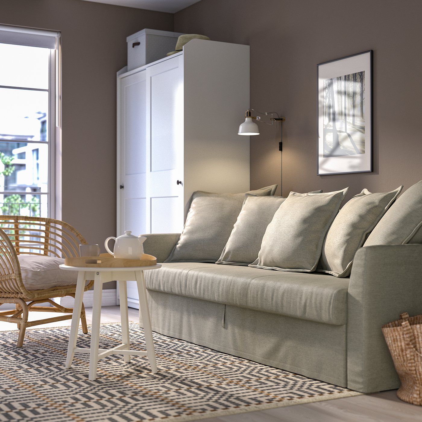 HOLMSUND 3-seat sofa bed, Borgunda beige — picture 3