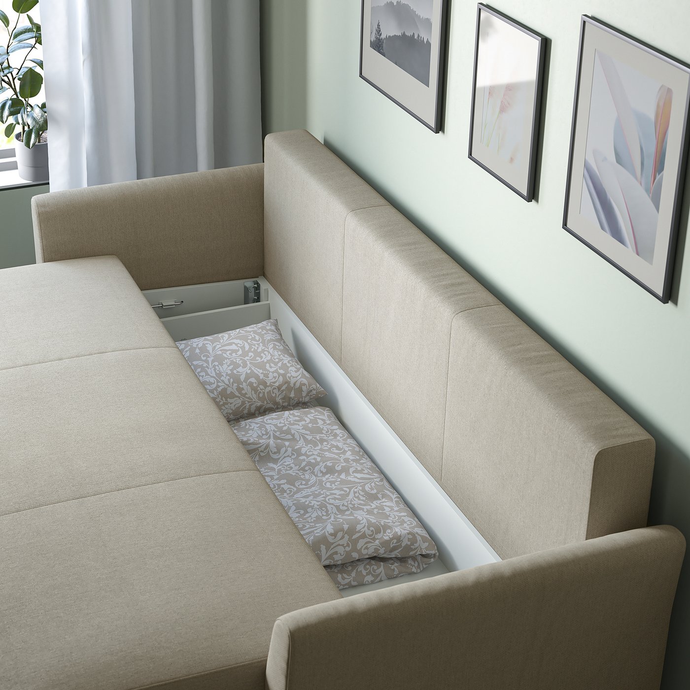 HOLMSUND 3-seat sofa bed, Borgunda beige — picture 5