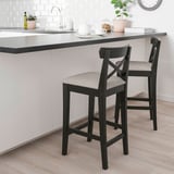 INGOLF Bar stool with backrest, brown-black/Nolhaga grey-beige, 65 cm