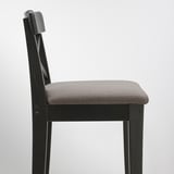 INGOLF Bar stool with backrest, brown-black/Nolhaga grey-beige, 65 cm