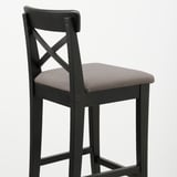 INGOLF Bar stool with backrest, brown-black/Nolhaga grey-beige, 65 cm